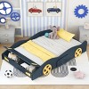 1 Full Car Bed Frame, Solid Wood Platform with Wheels and Built-in Storage for Kids Bedroom Decor - Baofuwish - 2 of 4