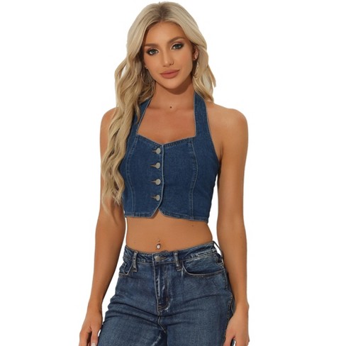 MAX Solid Sleeveless Denim Crop Top