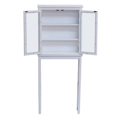 White Wood Over-the-Toilet Storage with Glass Doors