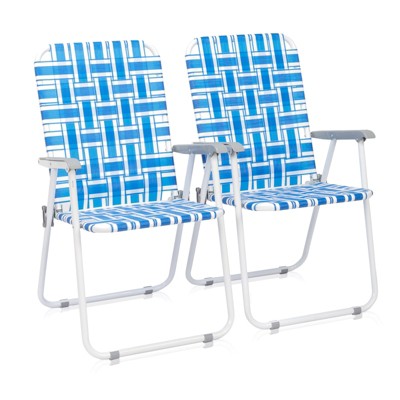 VisioGear Outdoor Portable Chairs, 2-Piece Folding Camping Chairs, Portable Beach Chair for Outdoor, White & Blue, 22"*22"*34.5"
