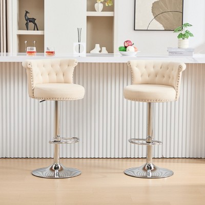 Set of 2 Velvet Swivel Bar Stools,Adjustable Counter Stools with Tufted Back,Chrome Base and Nailhead Trim for Kitchen Island-Maison Boucle