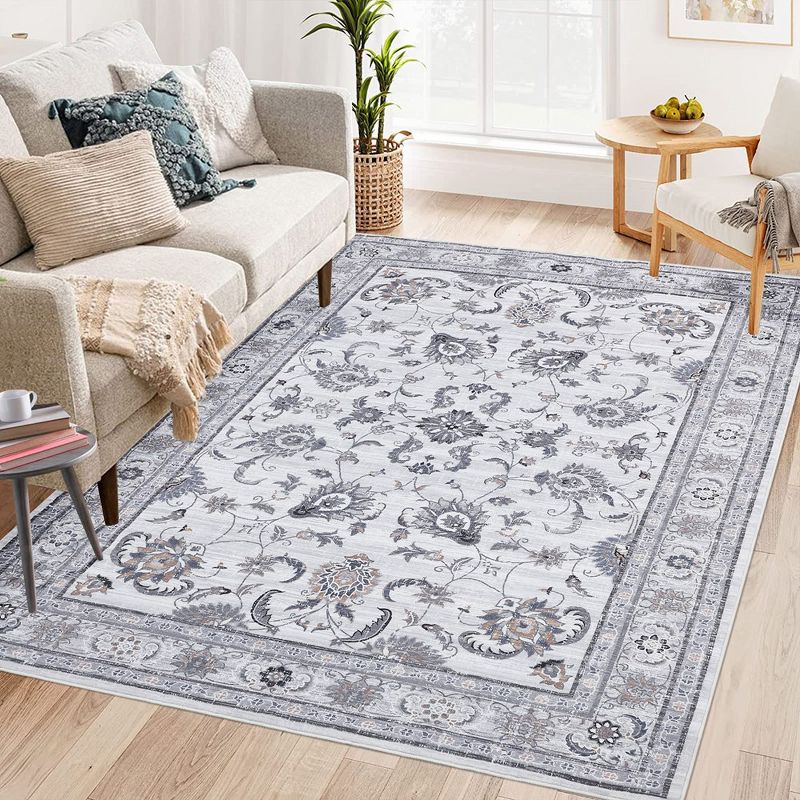 Boho Rustic Area Rugs for Living Room Washable Rug Floral Bedroom Decor Rug, 1 of 9