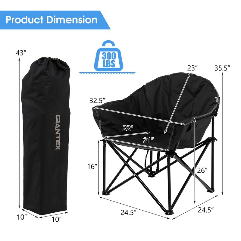 Costway Folding Camping Moon Padded Chair with Carry Bag Cup Holder Portable Navy\ Brown\Grey, 4 of 10