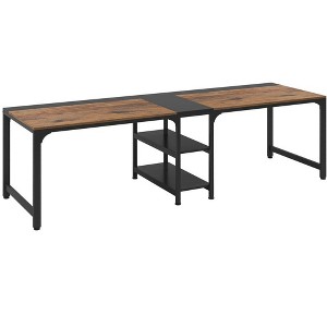 Resenkos Computer Desk, Office Desk, Study Desk,90.55" Two Person Desk, Double Computer Desk with Storage Shelves,Rustic & Black Brown - 1 of 4