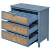 Okak Rustic 3-Drawer Bedroom Dressers with Natural Rattan,Chest of Drawers for Bedroom,Entryway Study,Wooden Dresser Chest, Blue - 4 of 4