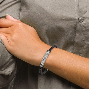 Chisel Stainless Steel Antiqued and Hammered Black Braided Leather Adjustable 7.5 to 8" Bracelet - 1 of 3