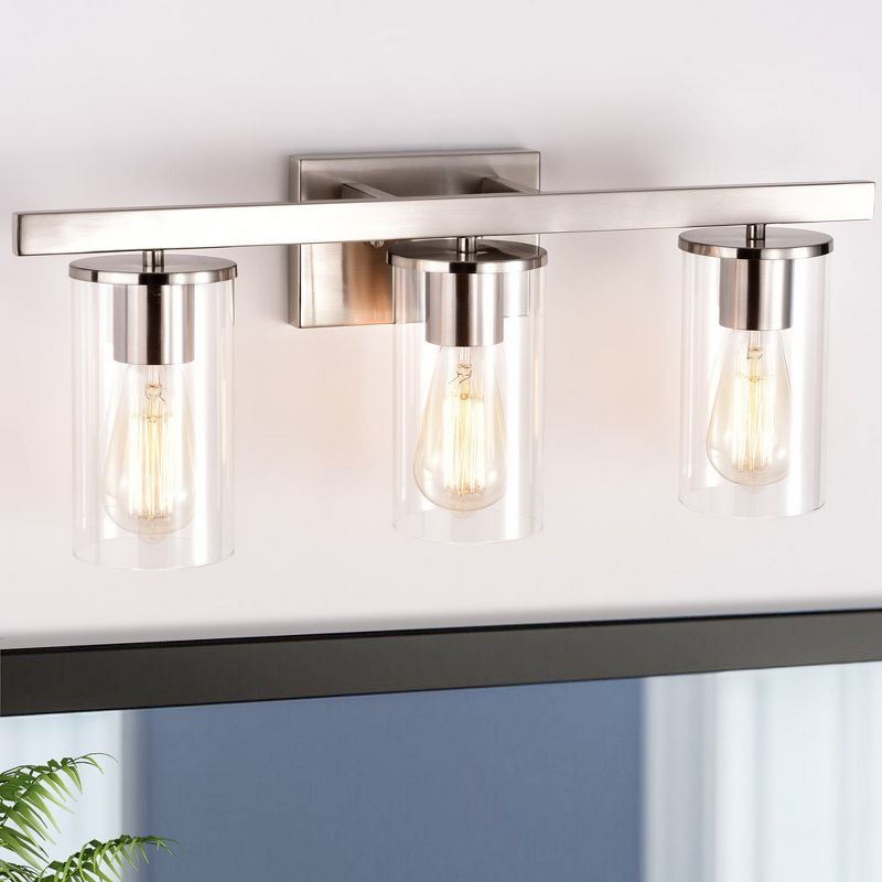 C Cattleya 3-Light Vanity Wall Sconce,Bathroom Vanity Lights Brushed Nickel Finish with Clear Glass Shade, 3 of 9