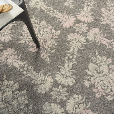 Elegant Floral Lattice Grey/Pink Synthetic Area Rug 5'3" x 7'3"