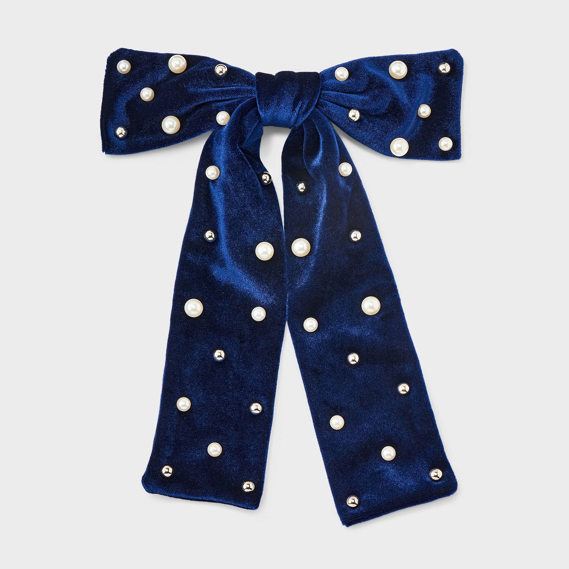 Girls' Velvet Pearl Embellished Bow Hair Barrette - Cat & Jack™ Navy