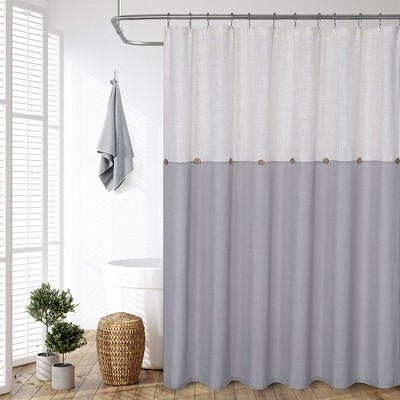 Linen Blend Stall Fabric Shower Curtain with Buttons