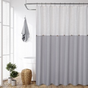 Linen Blend Stall Fabric Shower Curtain with Buttons - 1 of 3