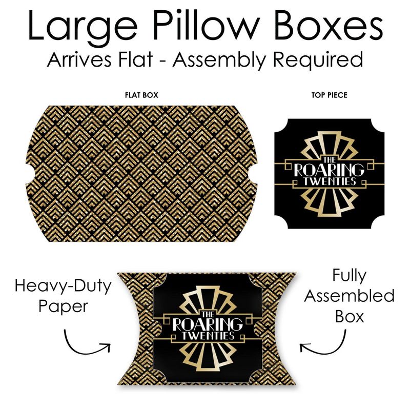 Big Dot of Happiness Roaring 20’s - Favor Gift Boxes - 1920s Art Deco Jazz Party Large Pillow Boxes - Set of 12, 5 of 8
