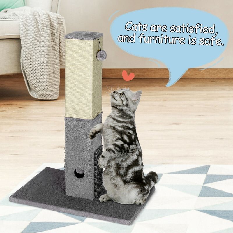 Costway 31'' Tall Cat Scratching Post Claw Scratcher w/ Sisal Rope & 2 plush Ball, 4 of 11