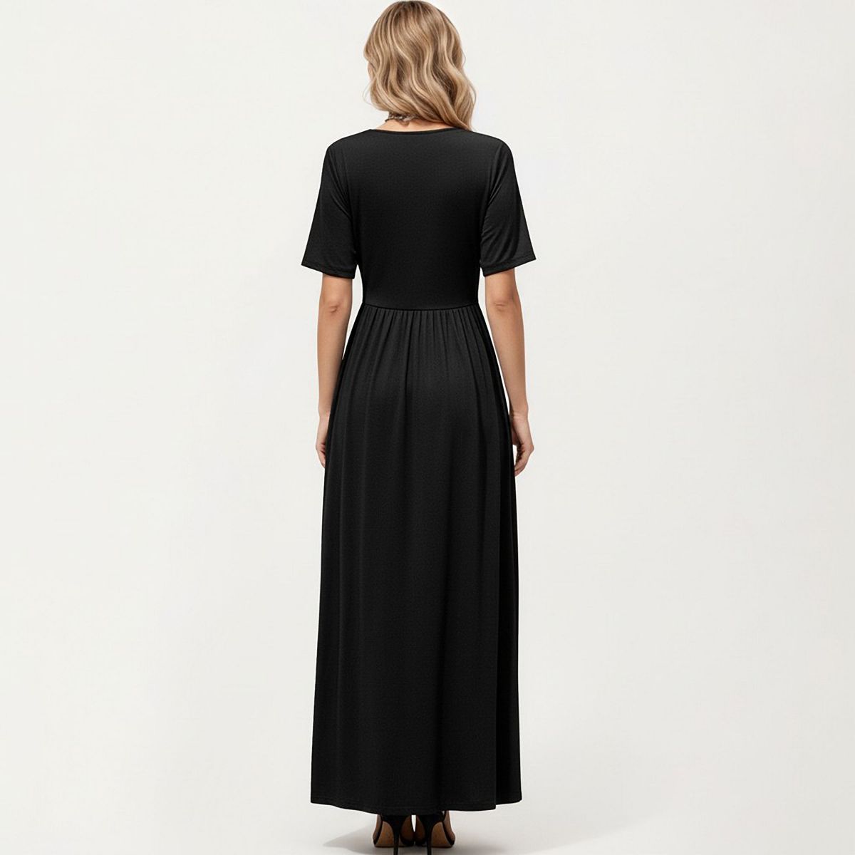 Anna-Kaci Short Sleeve Lace Trim Maxi Dress with V Neckline and Side Slit - thumbnail 3