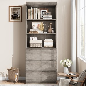70" H Bookshelf with 3 Drawers, Wooden Bookcase with Open Shelves, Freestanding Display Storage Cabinet for Living Room, Bedroom, Kitchen, Office - 1 of 4