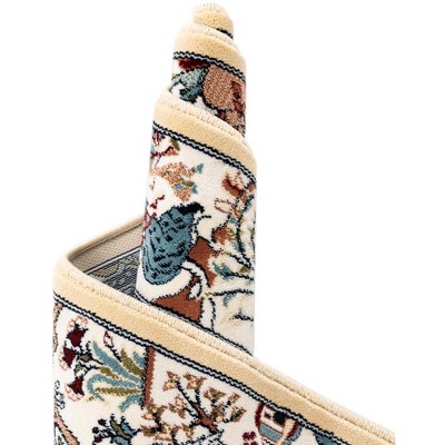 Tan and Blue Synthetic Low Pile Rectangular Area Rug