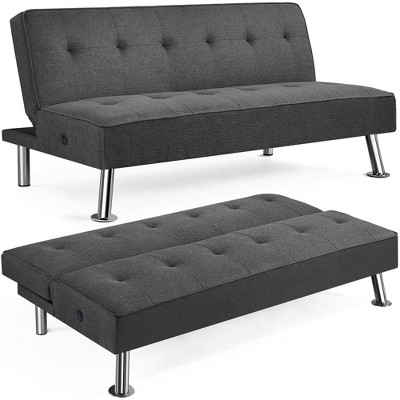 Yaheetech Modern Fabric Convertible Futon Sofa Bed With Usb Ports Dark   GUEST 017c59d6 51b6 41e7 9caf 2204570d5a08