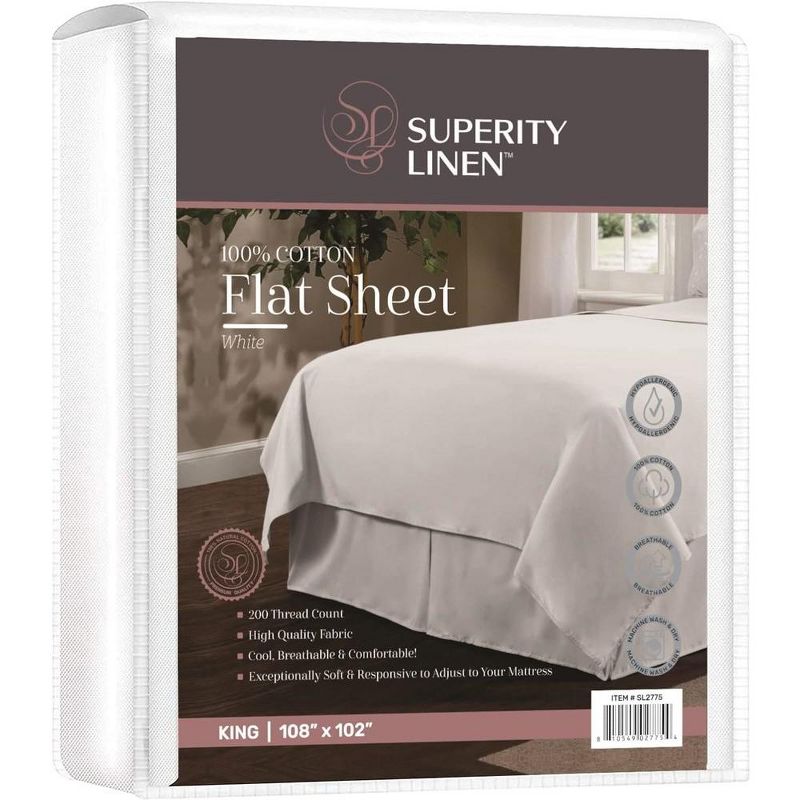 Superity Linen Flat Sheet for Bed - 100% Premium Cotton - 200 Thread Count, 1 of 9
