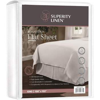 Superity Linen Flat Sheet for Bed - 100% Premium Cotton - 200 Thread Count