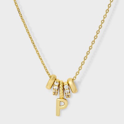 14K Gold Dipped Cubic Zirconia Rondelle Initial Necklace - A New Day™ Gold