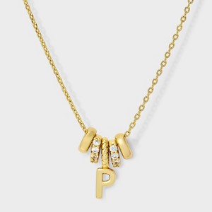 14K Gold Dipped Cubic Zirconia Rondelle Initial Necklace - A New Day™ Gold - 1 of 4