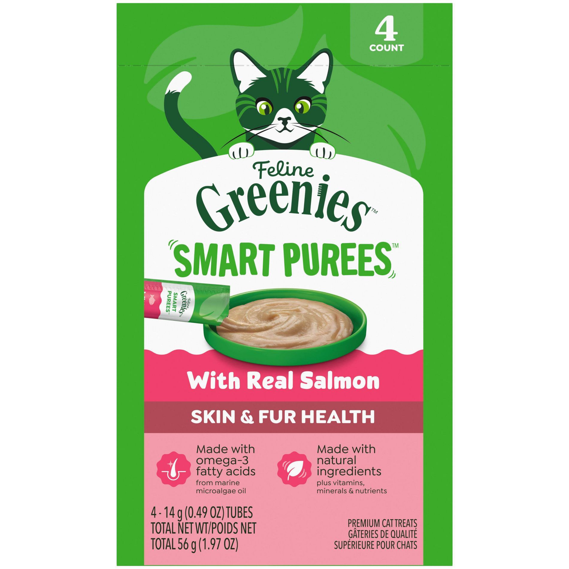 Greenies Skin and Coat Salmon Flavor Puree Cat Treats - 2oz/4ct