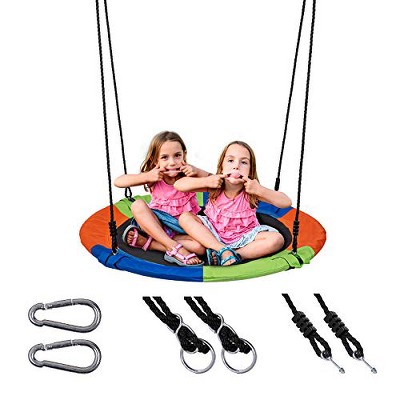 Sunnyglade 40 Inch Kids Saucer Tree Swing Set 600D Heavy-Duty Oxford Fabric Platform Swing Seat with Steel Frame & Carabiner Support 550 lb