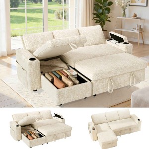 Dyonery 82" Sleeper Sofa Bed, L-Shaped Reclining Couch with Reversible Storage Chaise, Tool-Free Assembly - 1 of 4