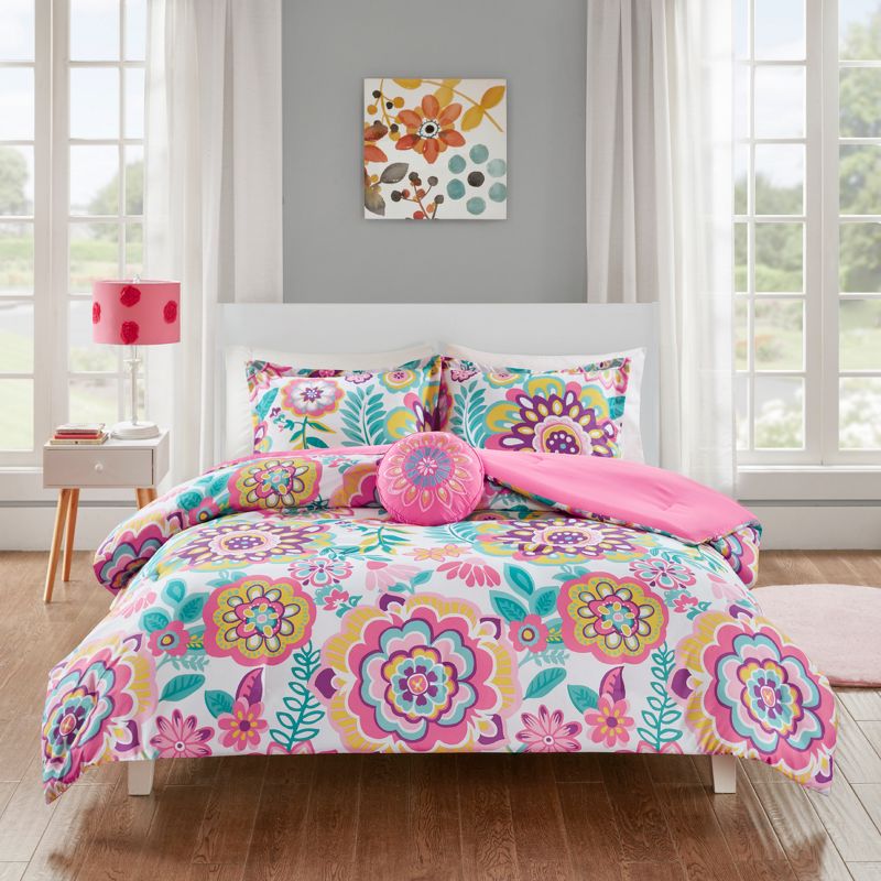 Pink Cora Floral Comforter Set, 2 of 8