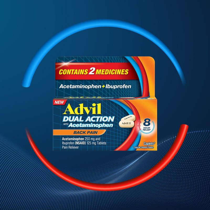 Advil Ibuprofen Dual Action NSAID Back Pain Reliever Caplet - 72ct, 4 of 9