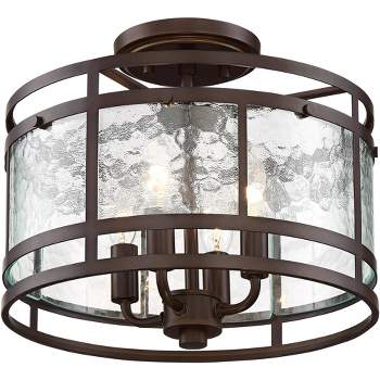Franklin Iron Works Elwood Modern Ceiling Light Semi Flush Mount Fixture 13 1/4" Wide Oil Rubbed Bronze 4-Light Water Glass Drum Shade for Bedroom