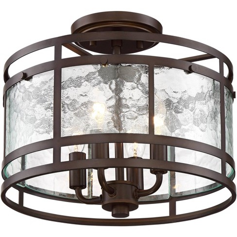 Franklin Iron Works Rustic Industrial Ceiling Light Semi Flush Mount Fixture Oiled Bronze 13 1 4 Wide Water Glass Drum Bedroom Target - Glass Drum Ceiling Light