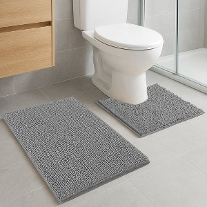 Home Mart Goods 2 Piece Set Dark Grey Soft Cozy Plush Chenille Bath Mat Bathroom Rug - 1 of 4