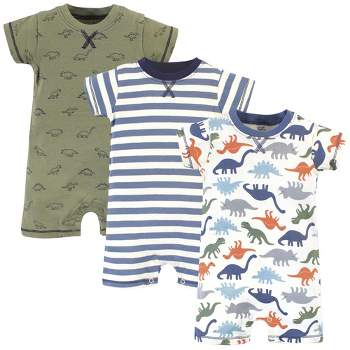 Touched by Nature Baby Boy Organic Cotton Rompers 3pk, Bold Dinosaurs