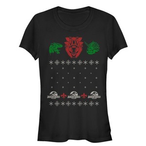 Juniors Womens Jurassic World Ugly Christmas Raptor T-Shirt - 1 of 3