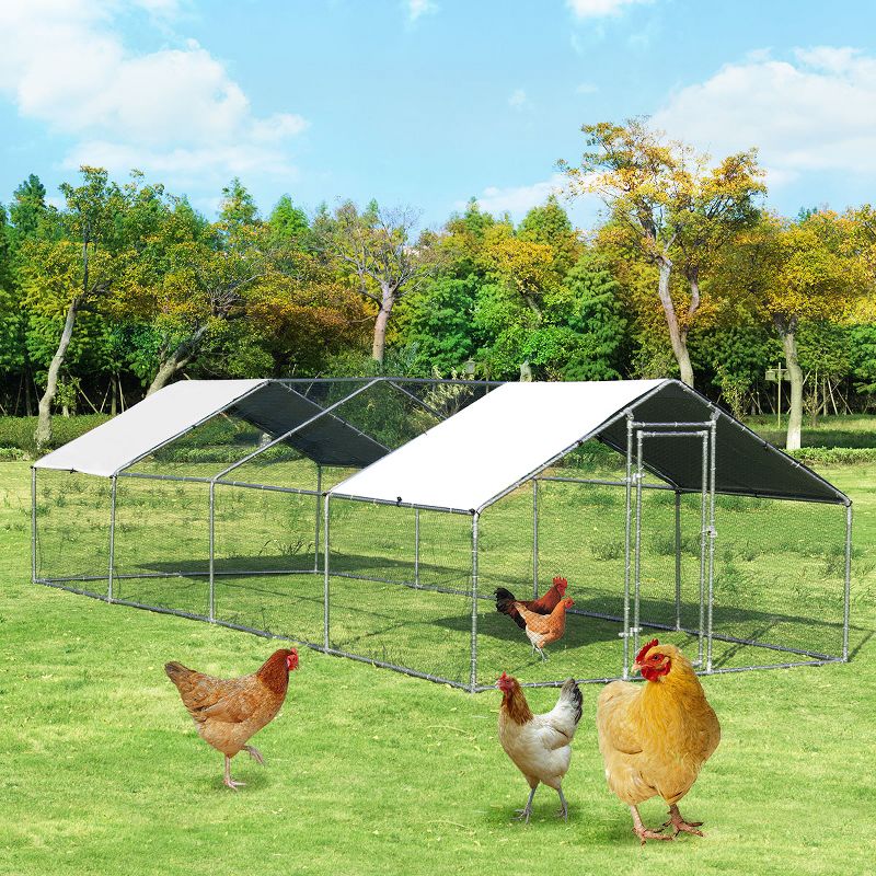 Costway Walk In Chicken Coop Run House Shade Cage 10' X 26' w/Roof Cover, 4 of 11