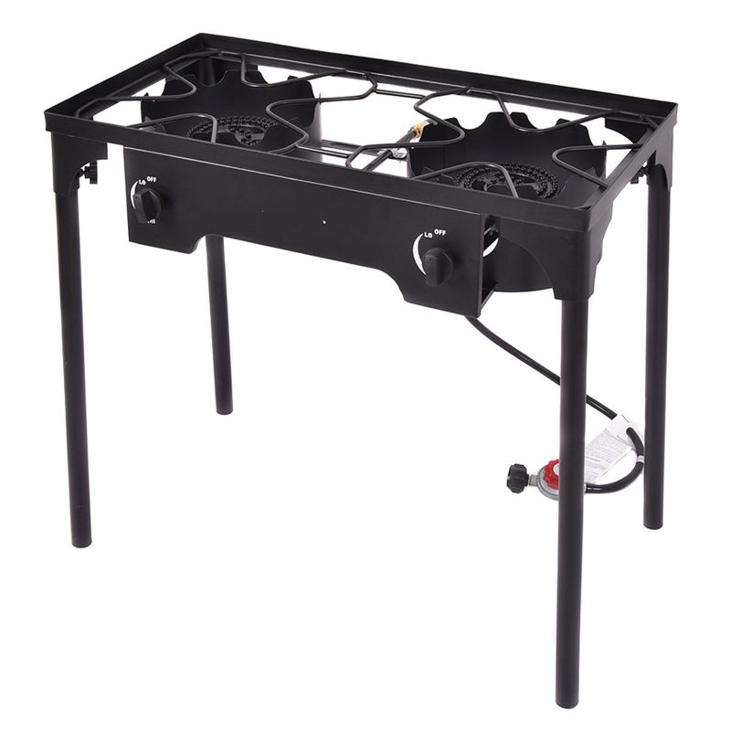 Costway Double Burner Gas Propane Cooker Outdoor Picnic Stove Stand BBQ Grill, 1 of 11