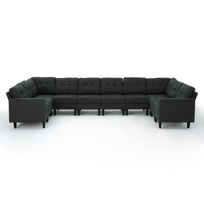 10pc Emmie Mid Century Modern U-Shaped Sectional Sofa Dark Gray - Christopher Knight Home