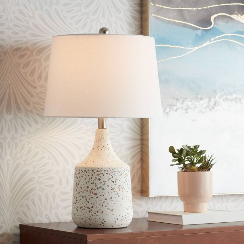 360 Lighting 23 1/2" High Small Modern Coastal Accent Table Lamp Ivory Terrazzo Marble Single White Shade Living Room Bedroom Bedside Nightstand House, 2 of 9