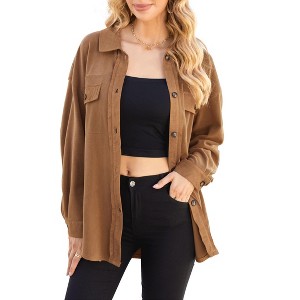 Coolmee Womens Fall Fashion Fleece Shacket Button Down Shirts Oversized Long Sleeve Casual Cardigan Jacket Clothes - 1 of 4