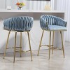 26" Velvet Barrel Back Counter Bar Stool with Hand-Wave Back,Gold Base & Footrest for Kitchen Island or Vanity-Baofuwish - 2 of 4