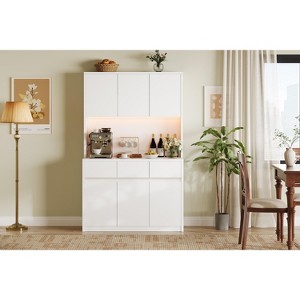Kitchen Pantry Storage Cabinet with Charging Station, 70" Tall Farmhouse Kitchen Hutch Cabinet with Microwave Stand,Pantry with Drawers,Shelves - 1 of 4