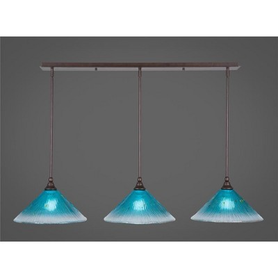 Toltec Lighting Any 3 - Light Chandelier in  Bronze with 12" Teal Crystal Shade