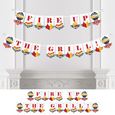 Big Dot of Happiness Fire Up the Grill - Summer BBQ Picnic Party Bunting Banner - Party Decorations - Fire Up the Grill