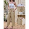 INSPIRE CHIC Women's Wide Summer Casual Elastic Waist Drawstring Cotton Trousers with Pockets - 2 of 4