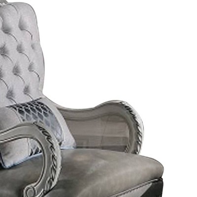 Dresden Bone White Faux Leather Floral Chaise with Wood Frame