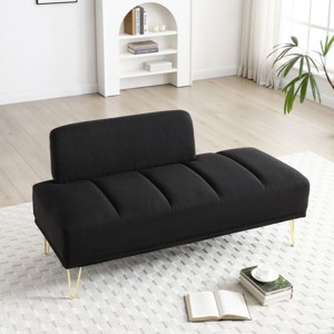 56" Width End of Bed Bench,Velvet Fabric Upholstered 2 Seater Sofa Couch Entryway Ottoman Bench,Fuzzy Sofa Stool Footrest,Window Bench-Cuddlewood - 1 of 4