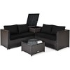 Tangkula Set of 4 Patio Rattan Furniture Set Cushioned Loveseat Storage Table Outdoor Black - 3 of 4