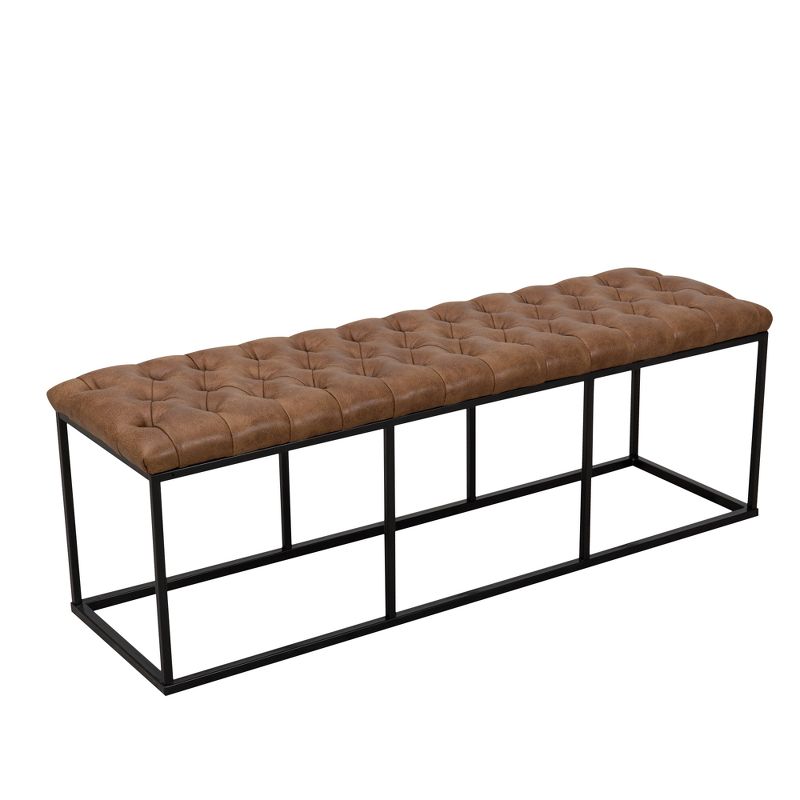 52.25&#34; Draper Large Decorative Bench with Button Tufting Light Brown Faux Leather - HomePop, 4 of 12