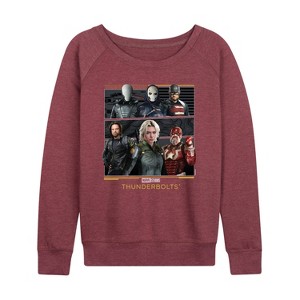 Women's - Marvel - Thunderbolts Grid Lightweight French Terry Wide Neck Long Sleeve Shirt - 1 of 4